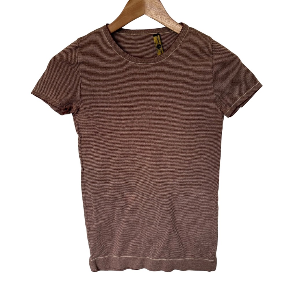 Luciano Barbera Knit Top Women XS Brown Good Micro Stripe Made in Italy